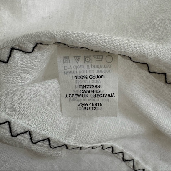 J.Crew Vintage White Gauze Blouse Black Embroidered V-Neck Puff Sleeve 0 - Picture 11 of 15